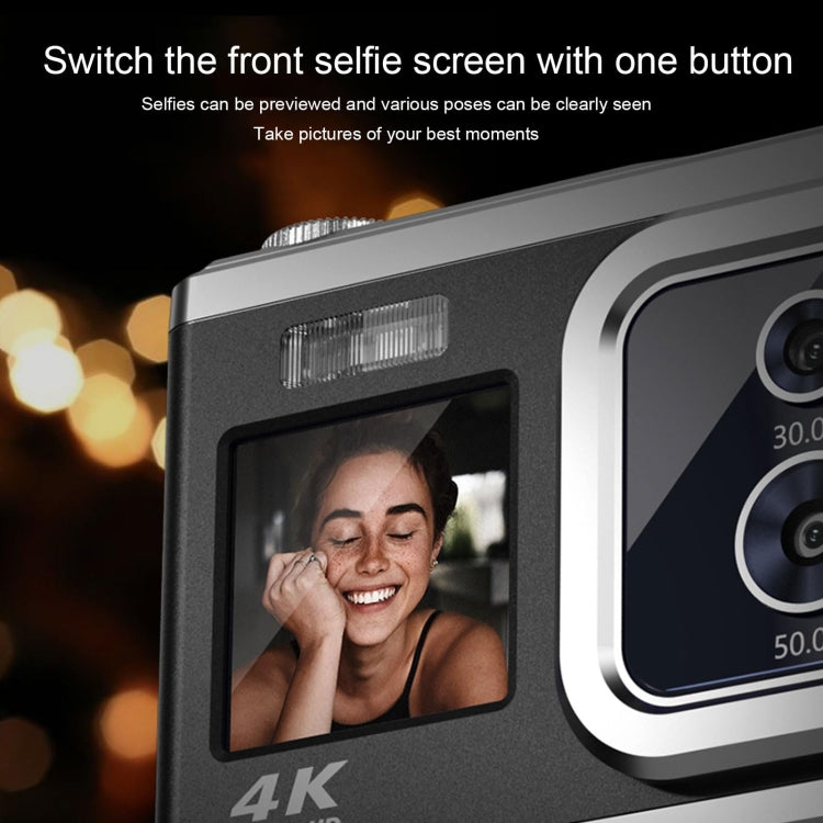 4K HD Optical Dual Lens Digital Camera 50MP Dual Screen Selfie Camera, No Memory, Black, White, Silver 4K HD Optical Dual Lens Digital Camera 50MP Dual Screen Selfie Camera, No Memory, Black, White, Silver